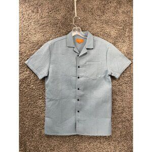 Negative Space Waffle Knit Button Up Shirt Mens Small Blue Short Sleeve Casual